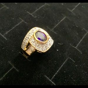 Amethyst & gold ring with diamonds. Man made.